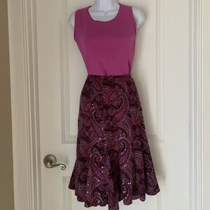 NWT Ann Taylor Loft Skirt Womens s 8 Maroon  Paisley Flared Lined Midi Skirt